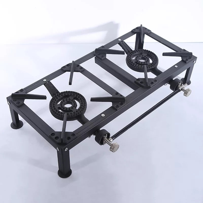 Double Burner Gas Stove, High-power Portable Cast Iron Fierce Stove Outdoor Liquefied Gas Stove Double-eye Burner