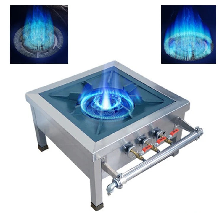 2024 Big Size, Silver Steel Frame, Industrial Cast Iron three (3) ring burner with 3 control nobs best for catering