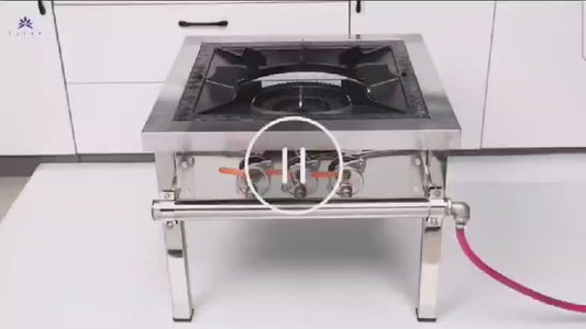 2024 Big Size, Silver Steel Frame, Industrial Cast Iron three (3) ring burner with 3 control nobs best for catering